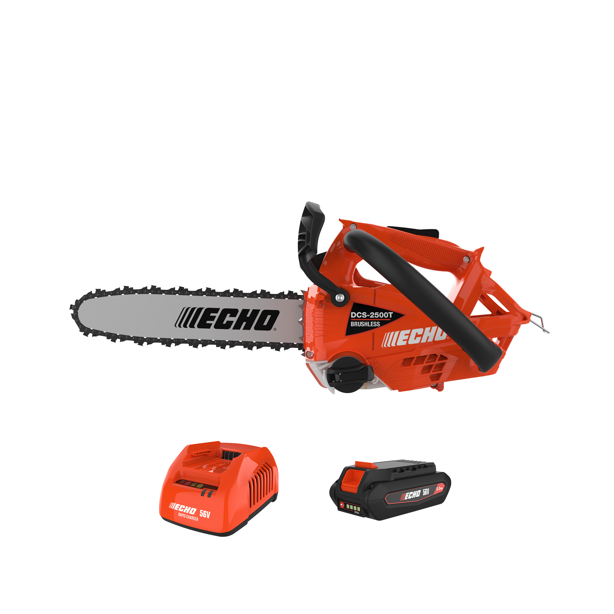 ECHO X Series, 56V Battery System, Battery-Powered Top Handle Chainsaw, Bar Length 12 in, Volts 56, Includes 2.5Ah Battery and Rapid Charger, Model# DCS-2500T-12R1